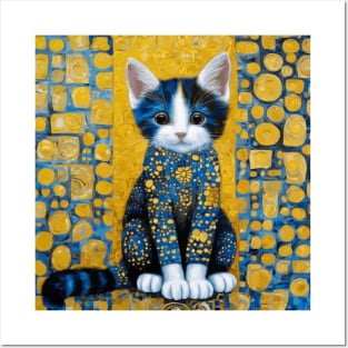 Gustav Klimt Style Kitten with Blue and Gold Dress Posters and Art